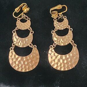 Vintage hammered gold-toned dangle earrings Crescent Moon Bohemian
